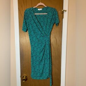 Motherhood Green/Navy blue Tie Front Midi Dress, size Medium.